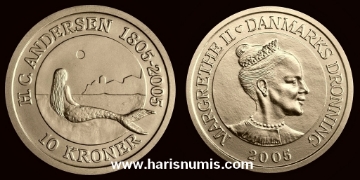 Picture of DENMARK 10 Kroner 2005 The Little Mermaid KM900 UNC