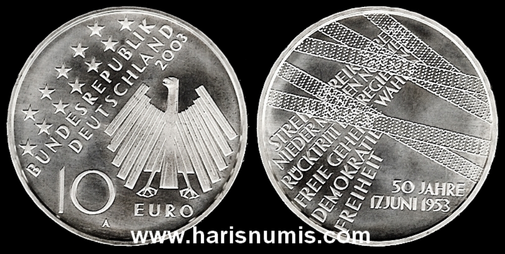 Picture of GERMANY 10 Euro 2003 A Comm. Silver KM226 UNC