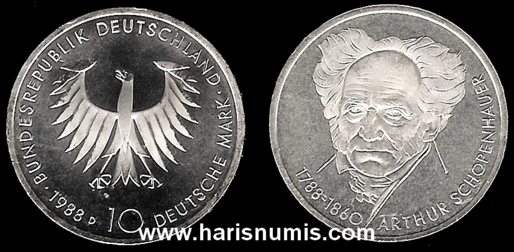 Picture of GERMANY 10 Mark 1988 D Comm. Silver KM168 UNC