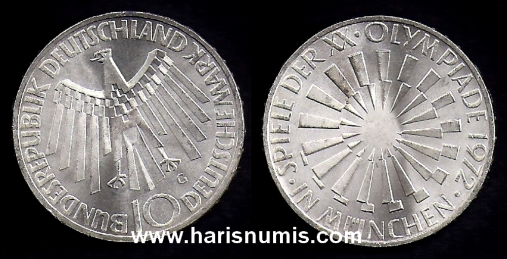 Picture of GERMANY 10 Mark 1972 G Comm. Silver KM134.1 UNC