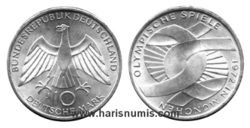 Picture of GERMANY 10 Mark 1972 F Comm. Silver KM131 UNC