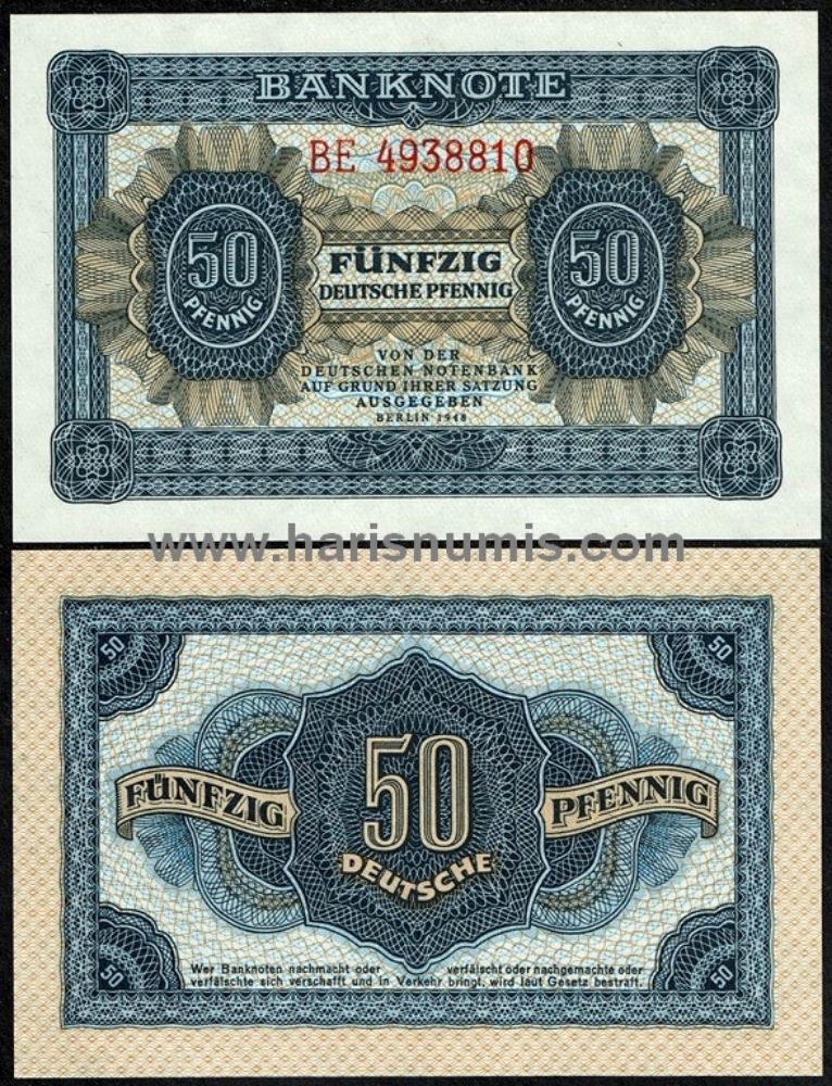 Picture of GERMANY, DEMOCRATIC REP. 50 Pfenning 1948 P8b UNC