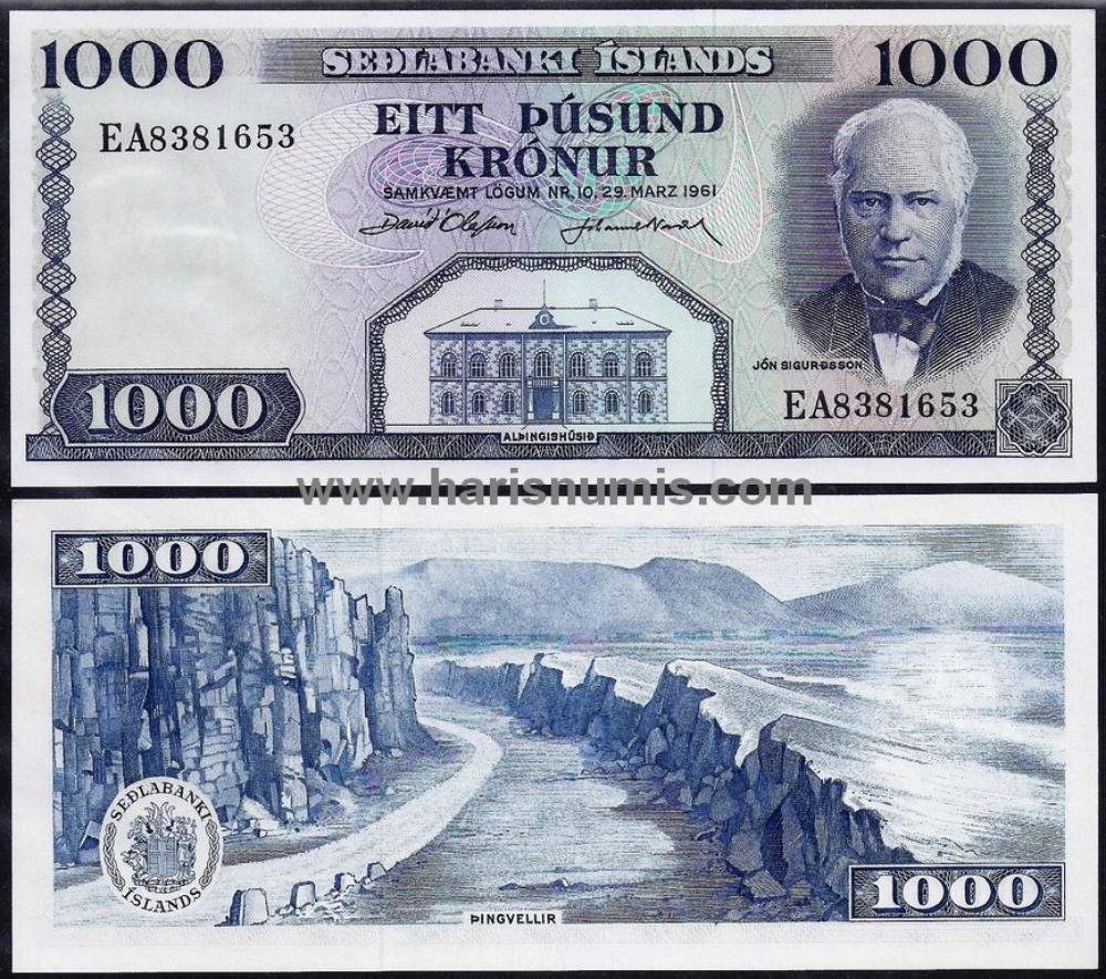 Picture of ICELAND 1000 Kronur L1961 P46a.11 UNC