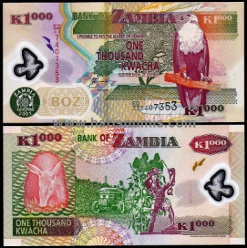 Picture of ZAMBIA 1000 Kwacha 2005 P44d 10 pcs. Bulk Sale UNC